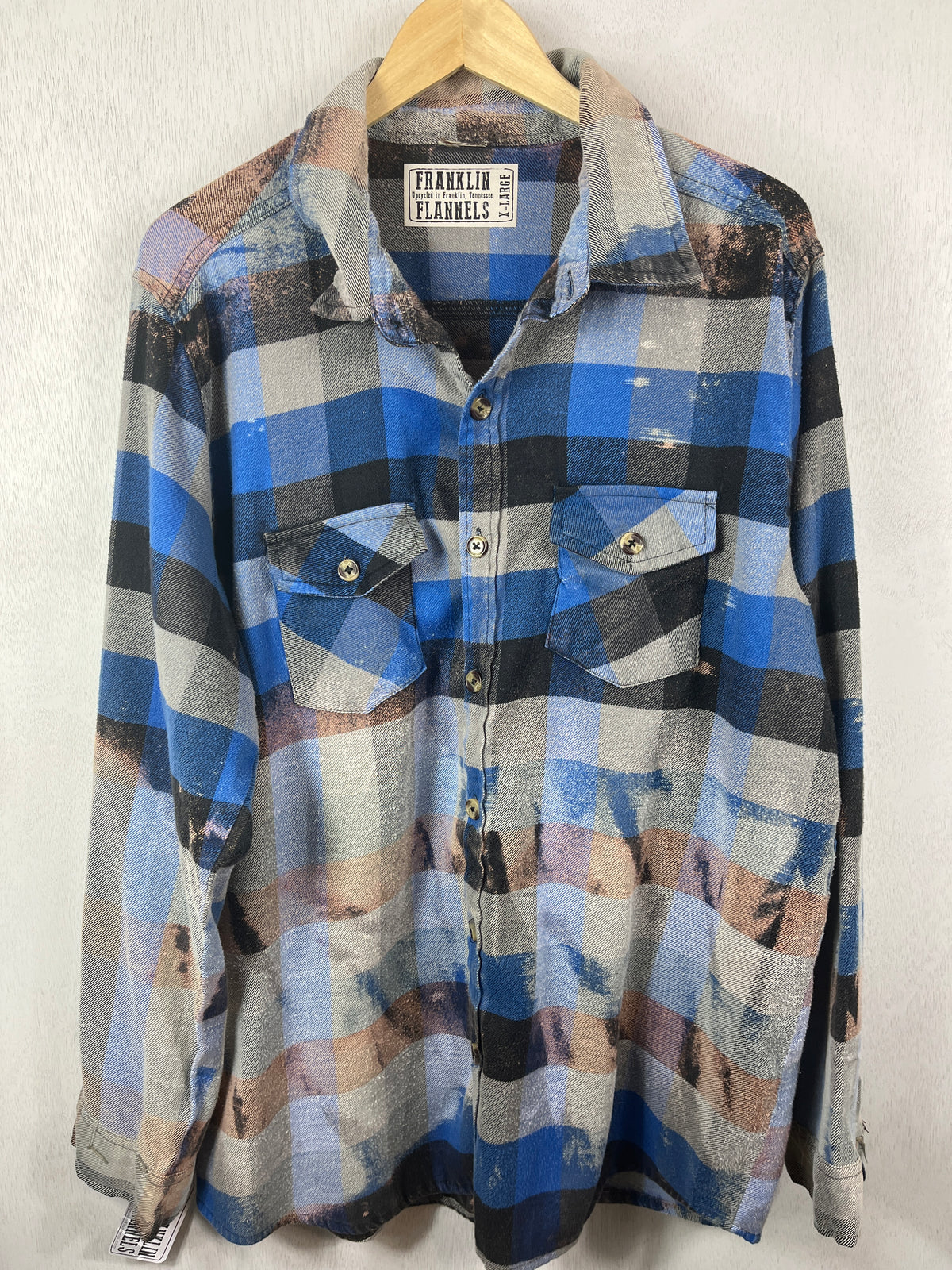 Vintage Royal Blue, Black and Grey Flannel Size XL