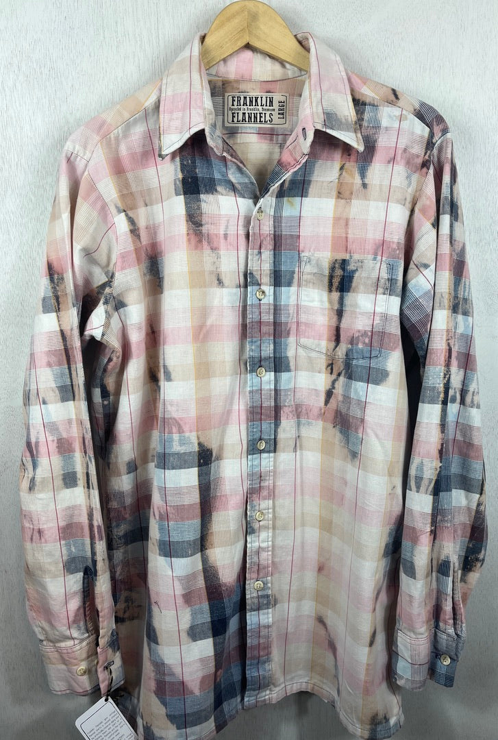 Vintage Pink, Pale Blue and White Brushed Flannel Size Large Tall