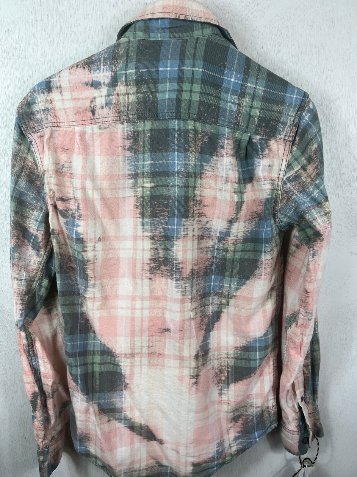 Vintage Sage Green, Light Blue and Pink Flannel Size Small