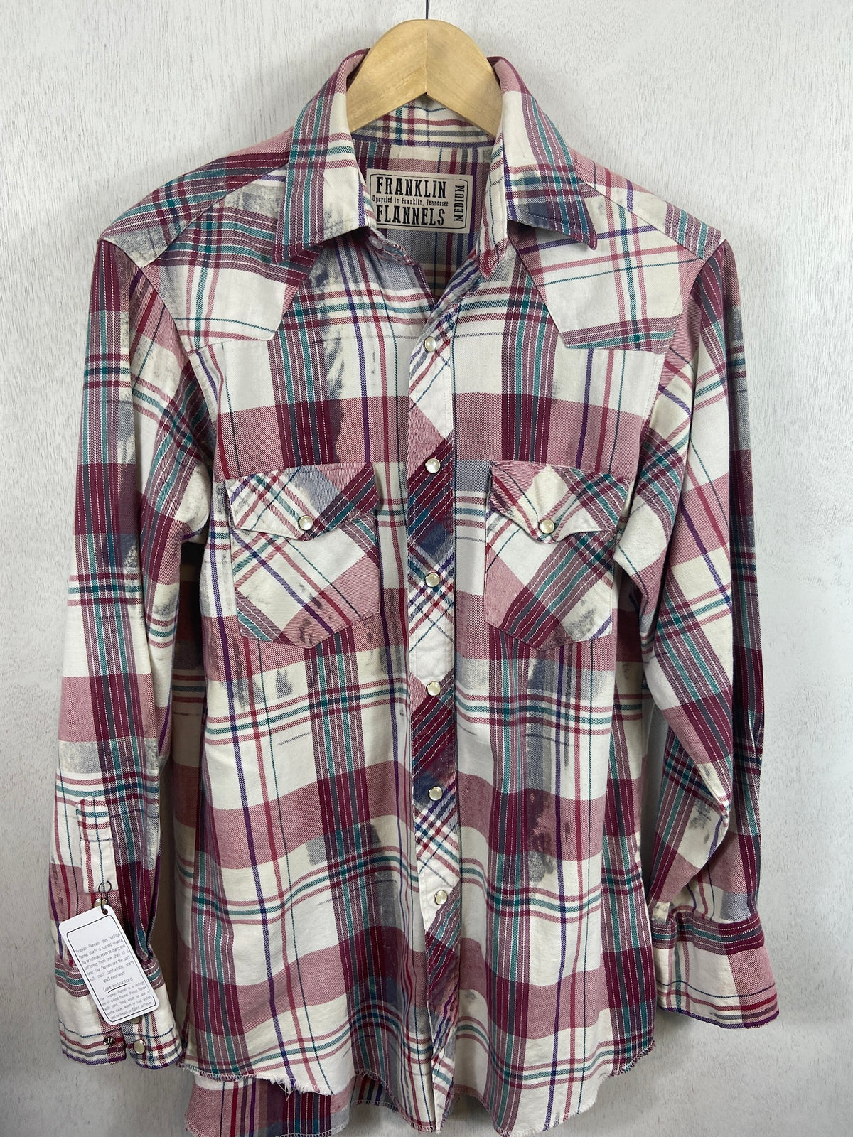 Vintage Western Style Plum, White and Teal Flannel Size Medium