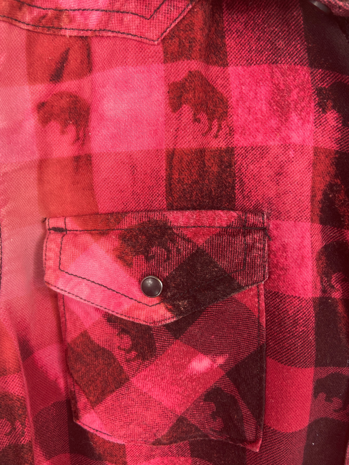 Vintage Western Style Red, Black and Pink Flannel Size Medium