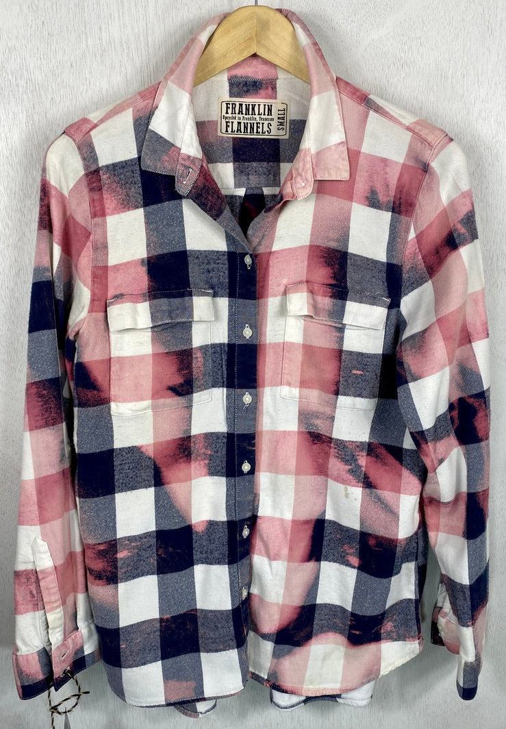 Vintage Navy Blue, White and Pink Flannel Size Small