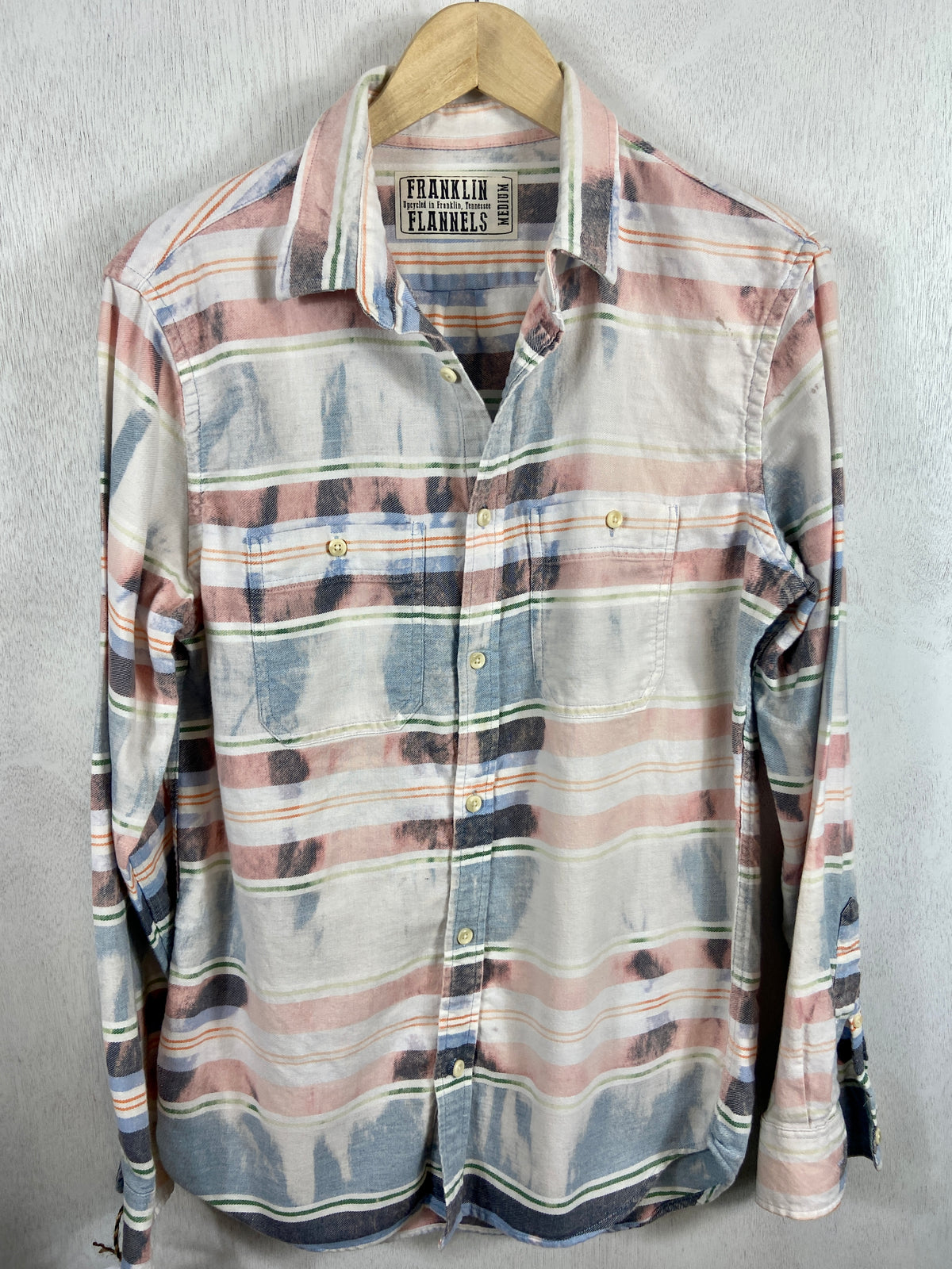 Vintage Pink, Light Blue and White Striped Flannel Size Medium