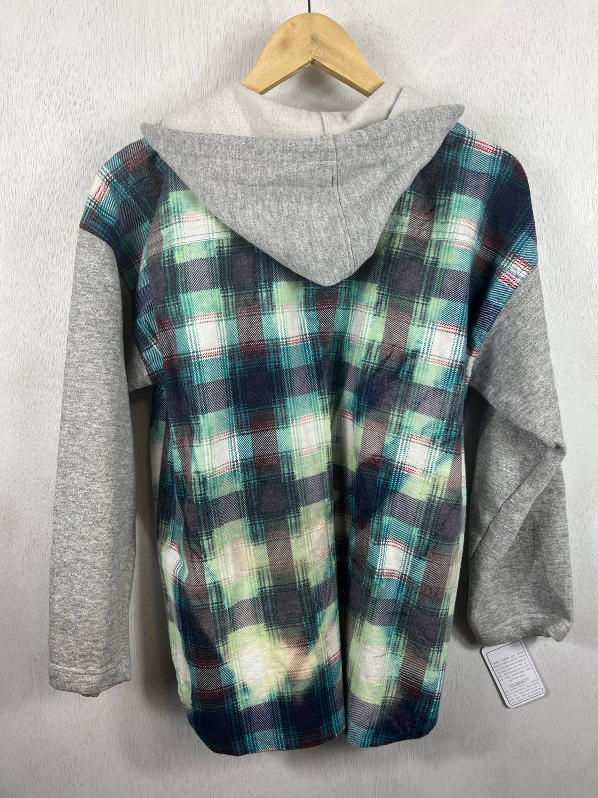 Vintage Turquoise, Black, White and Seafood Green Flannel Hoodie Size Medium