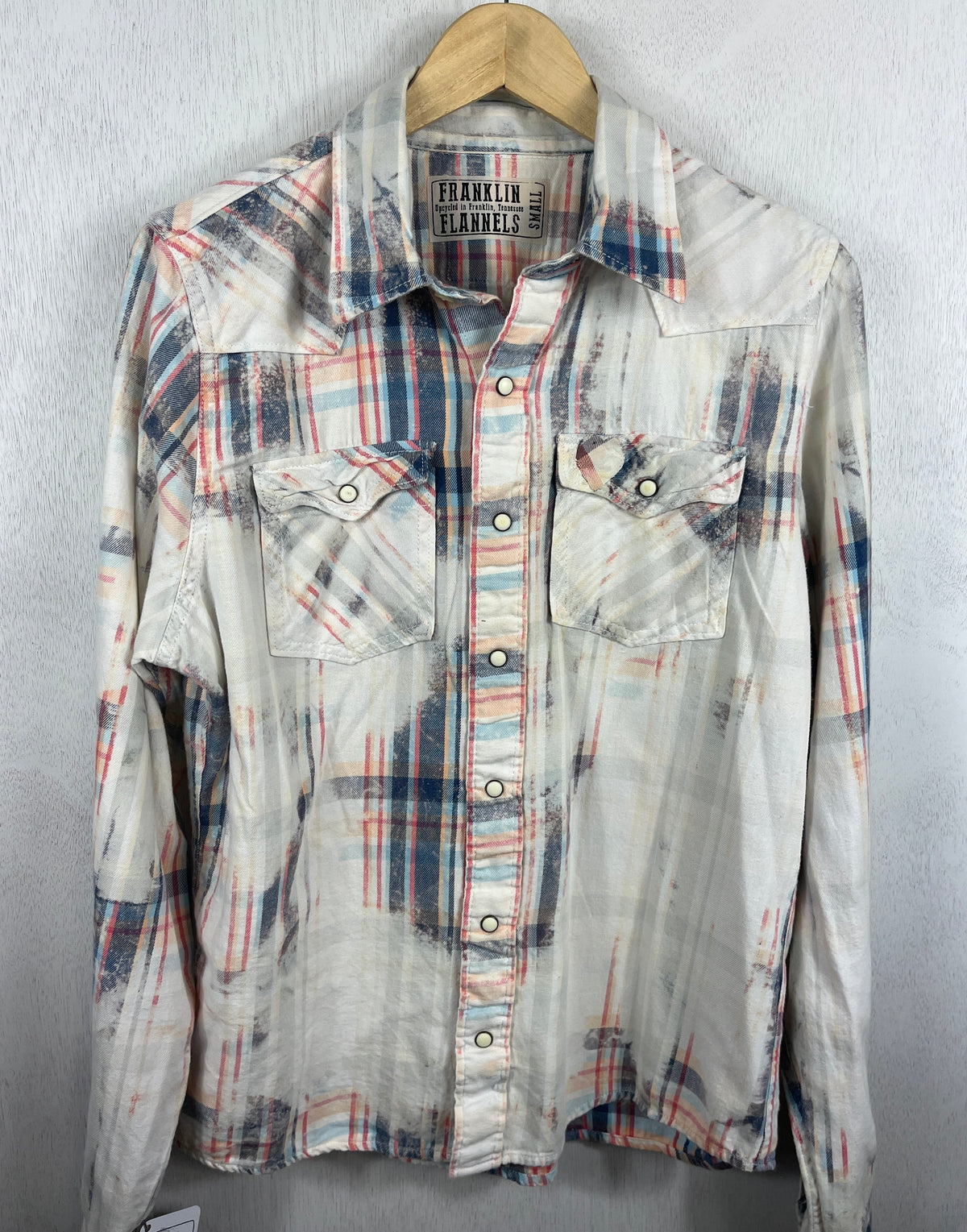 Vintage White, Blue, Red and Yellow Flannel Size Small