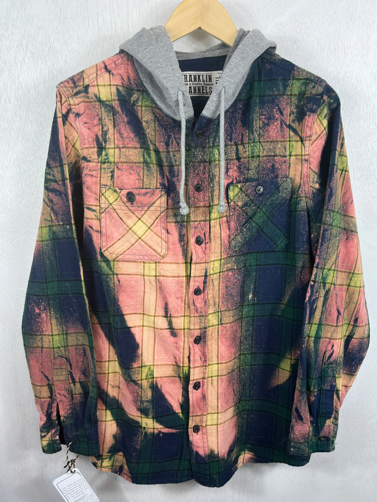Vintage Green, Pink and Gold Flannel Hoodie Size Small
