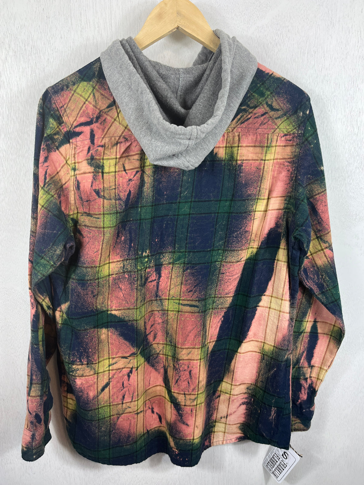 Vintage Green, Pink and Gold Flannel Hoodie Size Small