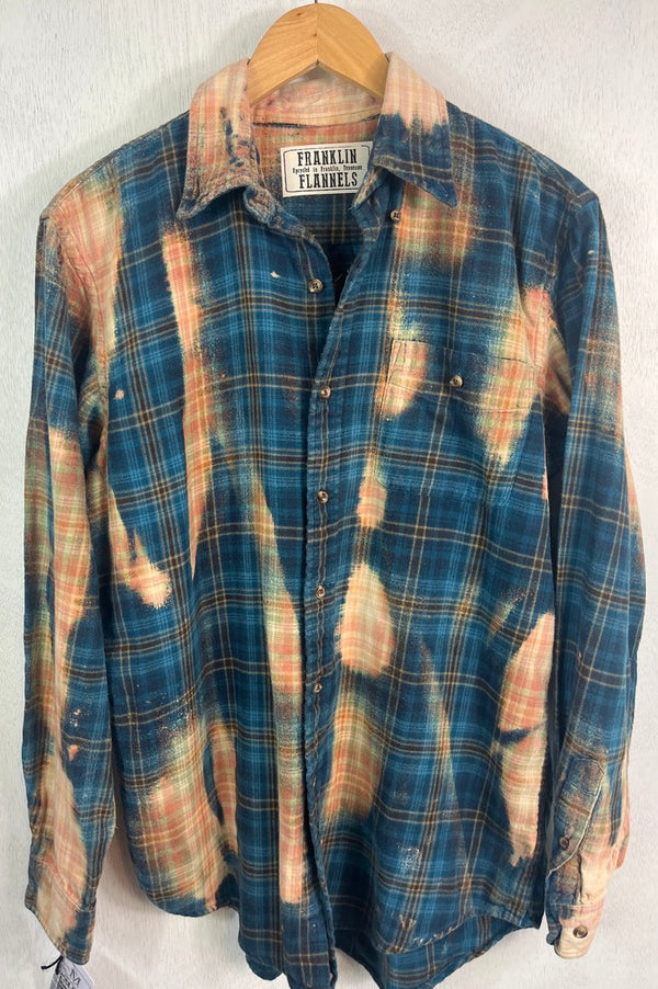 Vintage Turquoise, Royal Blue, Gold and Black Flannel Size Medium