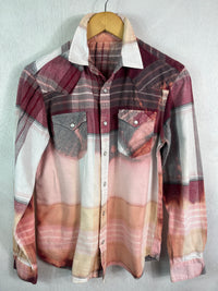Vintage Western Style Burgundy, Pink, white and Peach Flannel Size Small