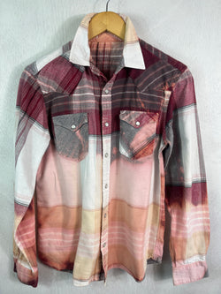 Vintage Western Style Burgundy, Pink, white and Peach Flannel Size Small