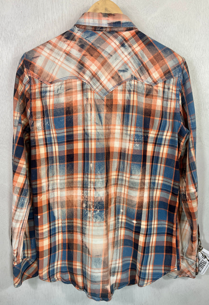 Vintage Royal Blue, Navy, Orange and White Flannel Size Small