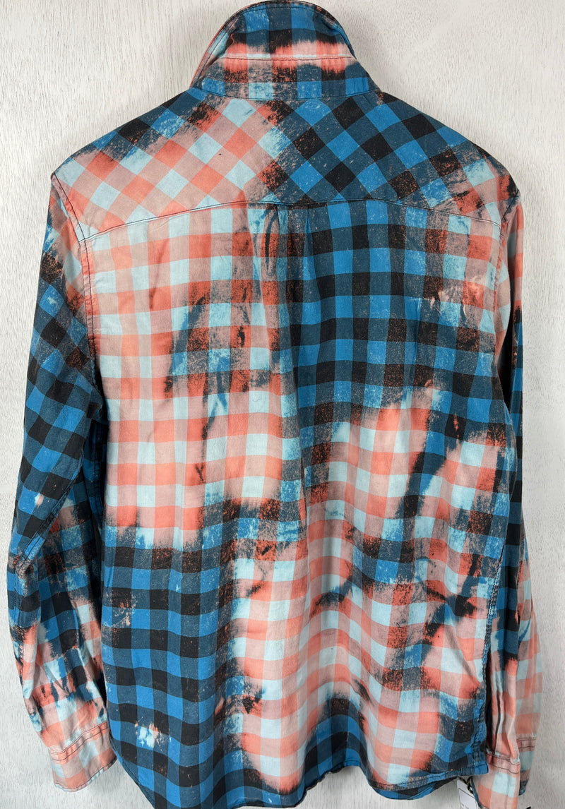 Vintage Turquoise, Pink and Black Lightweight Flannel Size Medium
