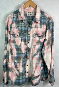 Vintage French Blue, Seafoam Green, Pink and White Flannel Size XL