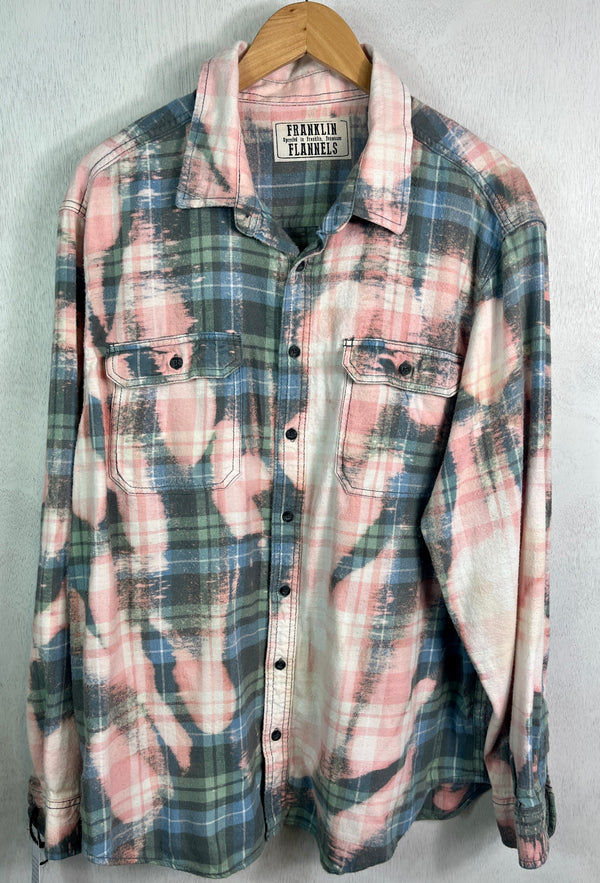 Vintage French Blue, Seafoam Green, Pink and White Flannel Size XL