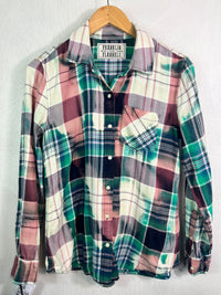 Vintage Green, White, Purple and Dusty Rose Flannel Size Small