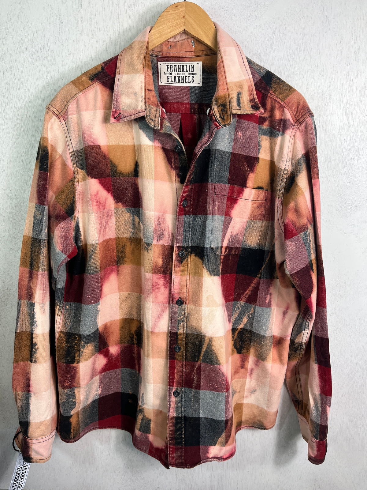 Vintage Red, Burgundy, Pink, Grey and Black Flannel Size Large