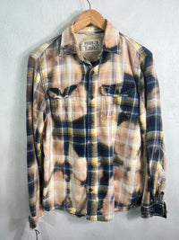 Vintage Blue, Pale Pink, Yellow, Green and White Flannel Size Medium