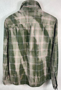 Vintage Army Green, Sage, White and Pink Flannel Size Small