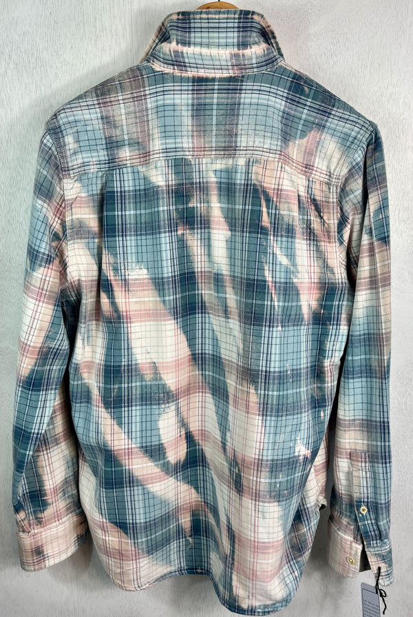 Vintage Light Blue, White and Pink Flannel Size Small