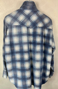 Vintage Western Style Dark & Light Blue and White Flannel Size XL