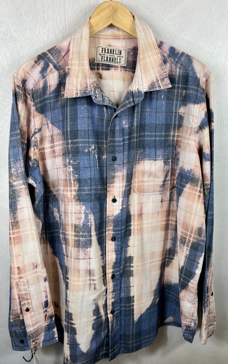Vintage Light Blue, Cream and Pink Flannel Size XL