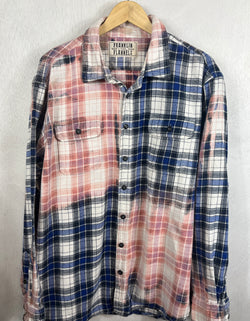 Vintage Navy Blue, White and Pink Flannel Size XL