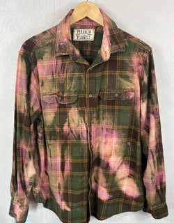 Vintage Army Green, Lavender and Gold Flannel Size Medium