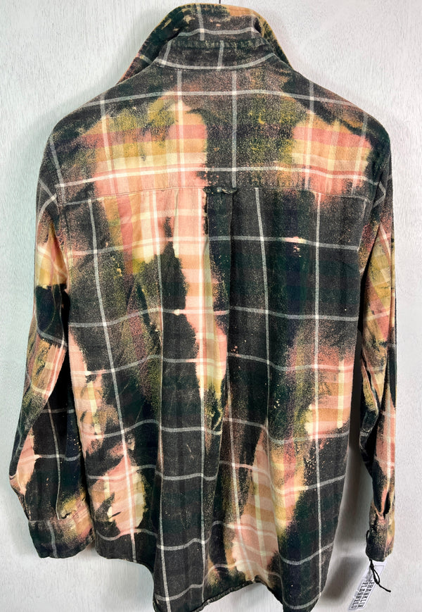 Vintage Black, Grey, Green, Pink and Gold Flannel Size Large