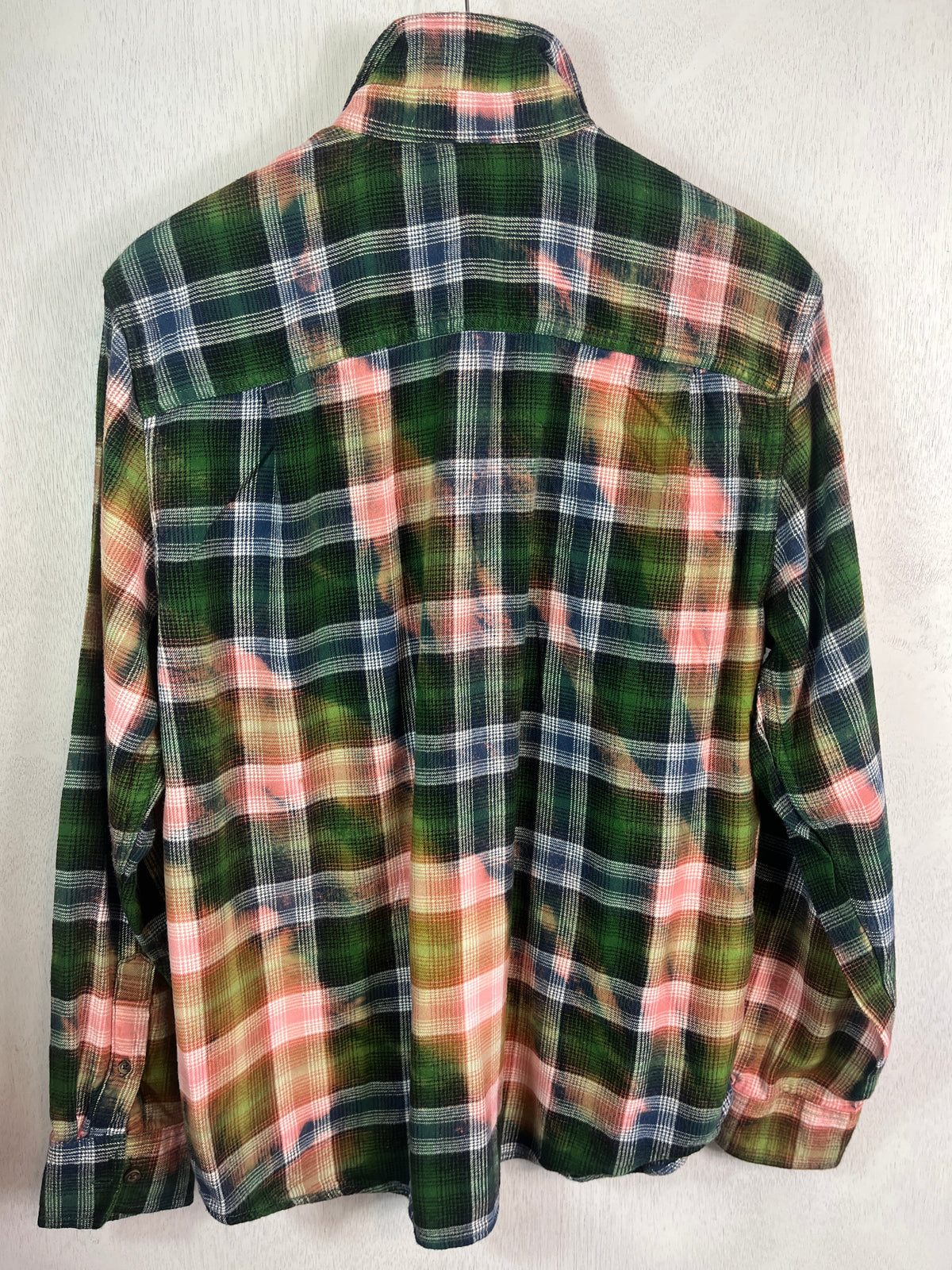 Vintage Green, Light Blue, Pink and White Flannel Size Medium