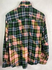 Vintage Green, Light Blue, Pink and White Flannel Size Medium