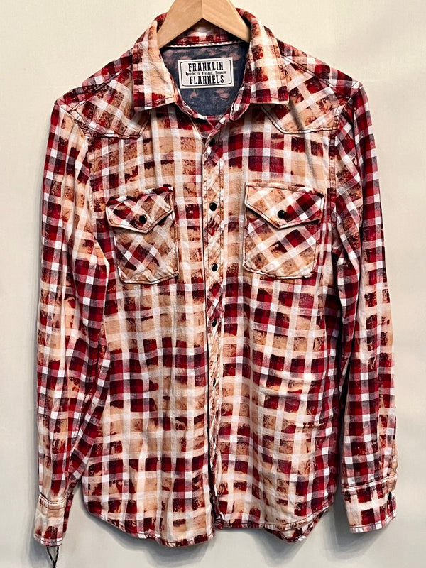 Vintage Western Style Deep Red, Peach and Black Flannel Size Small