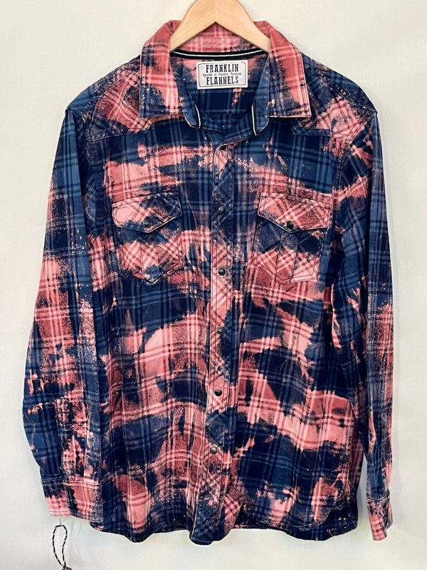 Vintage Western Style Navy, Pink and Black Flannel Size Large