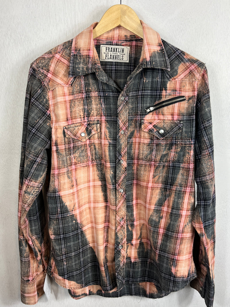 Vintage Western Style Grey, Peach and Dusty Rose Flannel Size Small
