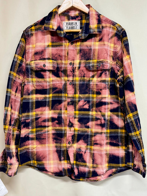 Vintage Navy Blue, Pink, Yellow and White Flannel Size Medium