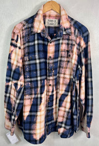 Vintage Navy Blue, Black, White, Gold and Pink Flannel Size Large