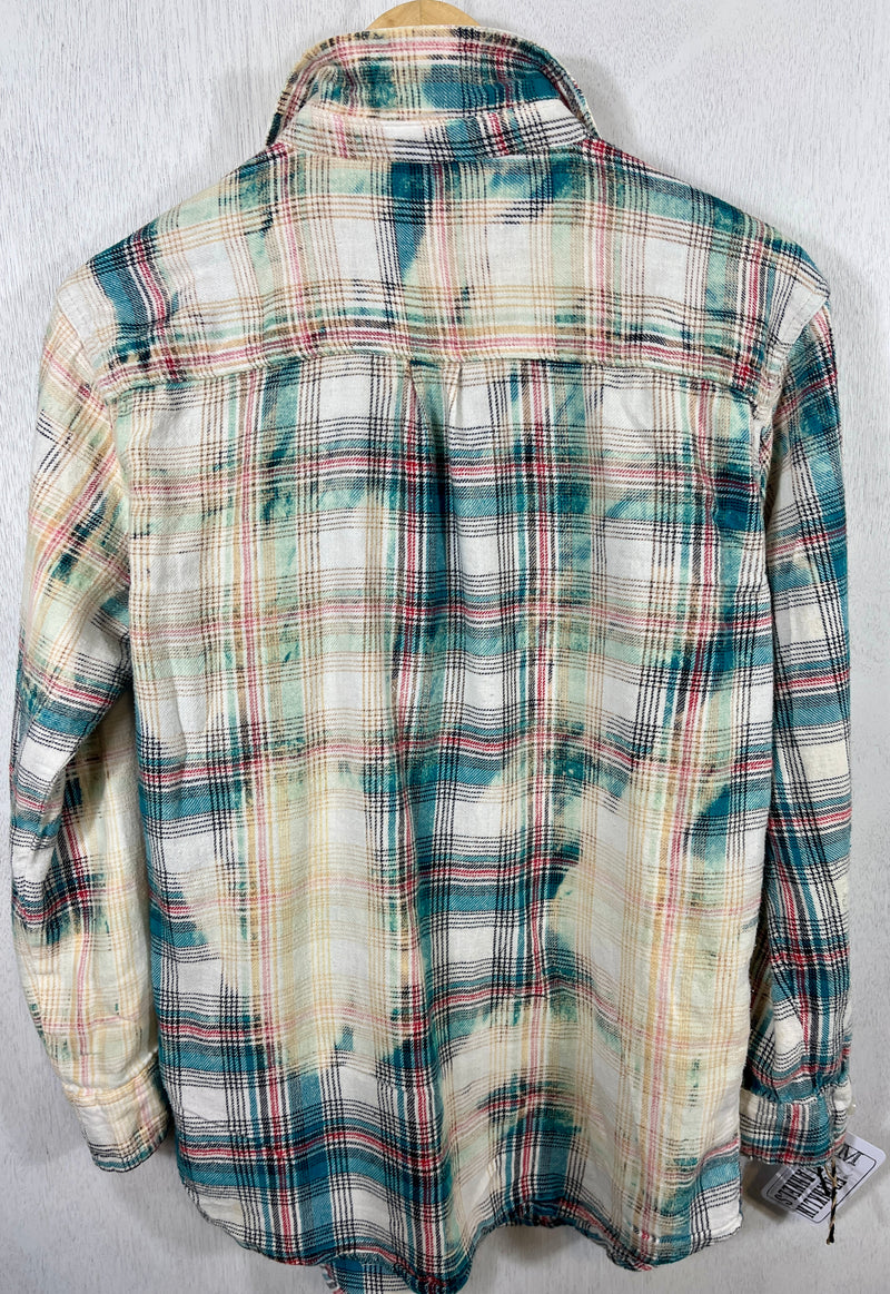 Vintage Turquoise, Red and Cream Lightweight Flannel Size Medium