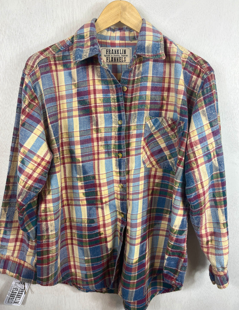 Vintage Light Blue, Red, Cream and Grey Flannel Size Medium
