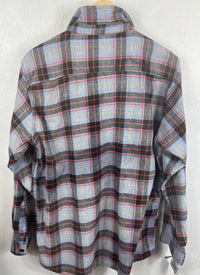 Vintage Retro Pale Blue, Red and Grey Flannel Size Medium