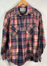 Vintage Dusty Rose, Blue, Lilac, Black and Red Flannel Jacket Size Large
