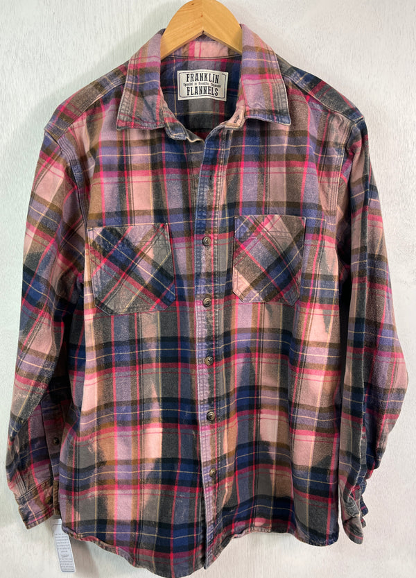 Vintage Dusty Rose, Blue, Lilac, Black and Red Flannel Jacket Size Large