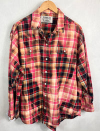 Vintage Pink, Red, Black, White and Peach Flannel Size Large
