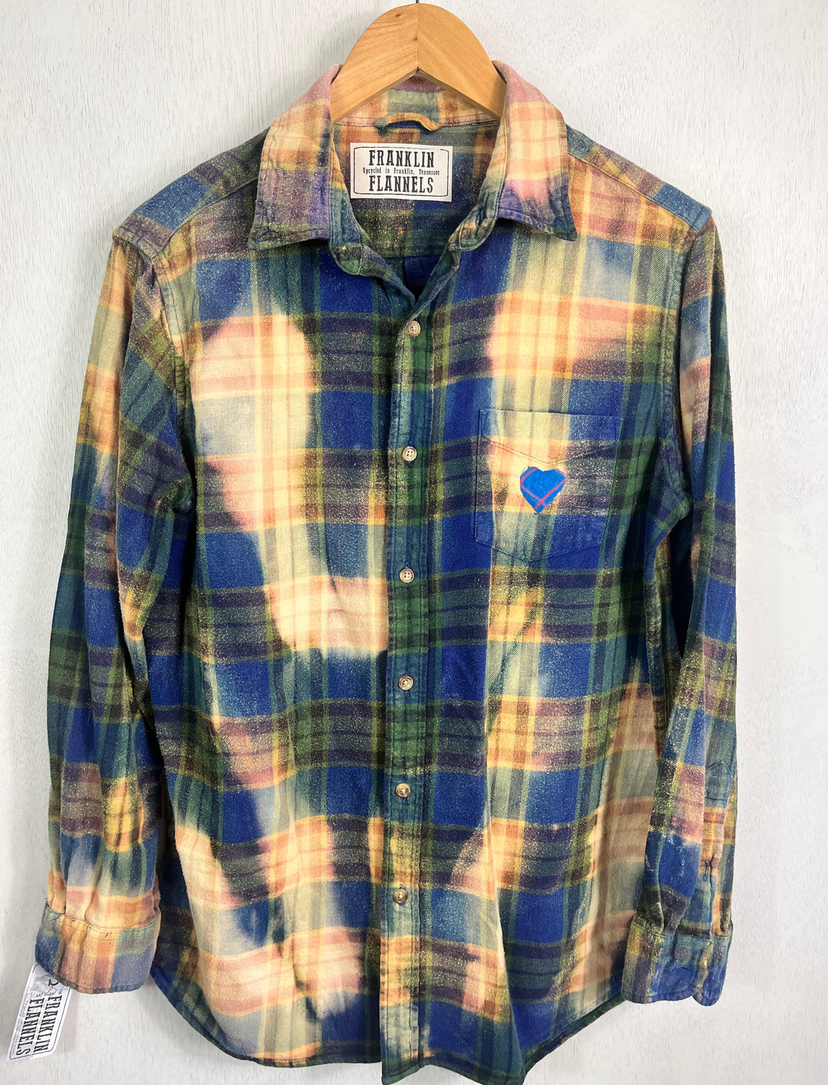 Vintage Blue, Green, Gold and Navy Flannel Size Small