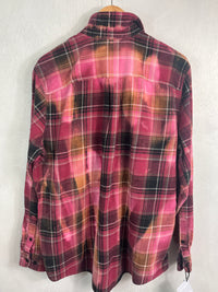 Vintage Hot Pink, Gold, Black and White Flannel Size Large