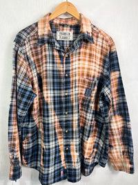 Vintage Navy Blue, White, Rust and Dusty Rose Flannel Size Large