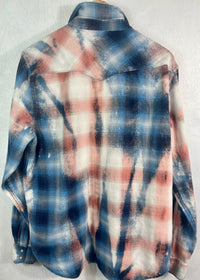 Vintage Western Style Blue, Pink and White Flannel Size Medium