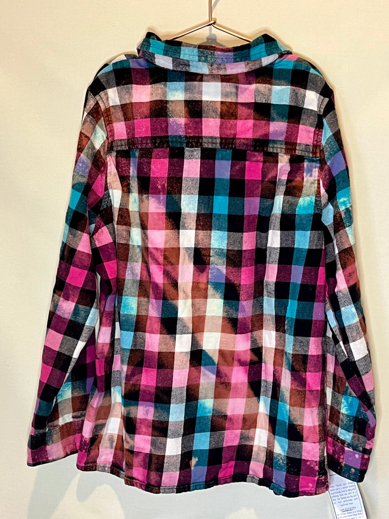 Vintage Turquoise, Pink, Black and White Flannel Size Large