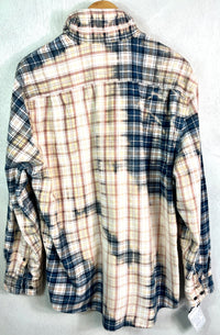 Vintage Blue, Cream and Peach Flannel Size Large