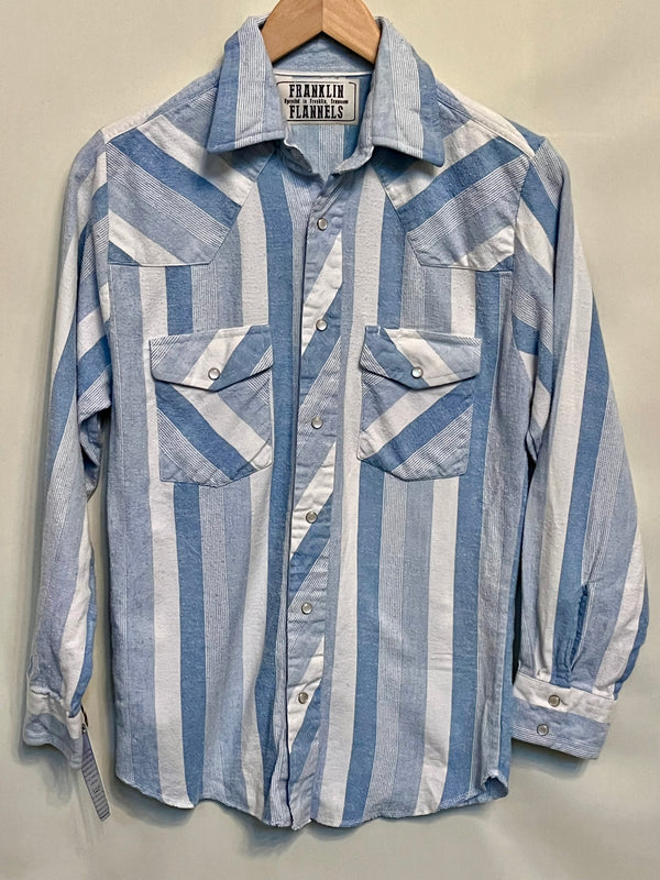 Vintage Western Style Classic Light Blue and White Flannel Size XS