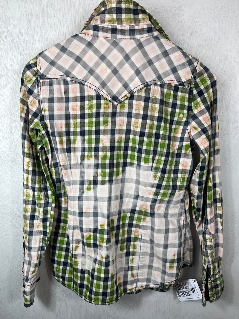 Vintage Western Style Green, Navy Blue, Grey and Pink Cotton Size XS