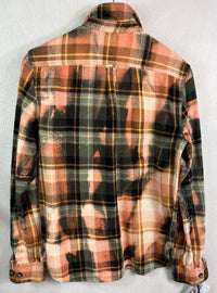 Vintage Army Green, Peach, White and Black Flannel Size Small